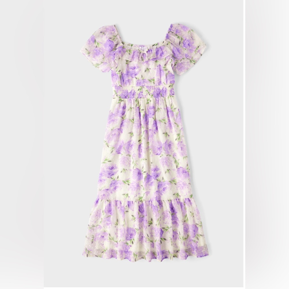 NWT Women’s Mommy And Me Floral Tiered Dress, White and Purple, Matching, Size M